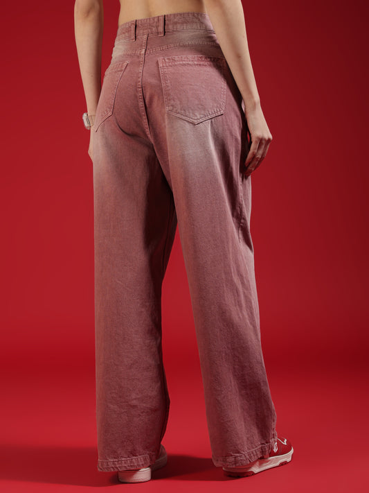 Go Devil Women Dusty Pink Wide Leg Jeans