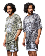 Pack of 2 Go Devil 66 Printed Paisley White & Black & Green & Black Co-ord Set for Men
