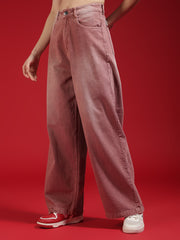 Go Devil Women Dusty Pink Wide Leg Jeans