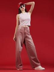 Go Devil Women Dusty Pink Wide Leg Jeans