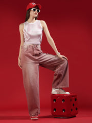 Go Devil Women Dusty Pink Wide Leg Jeans