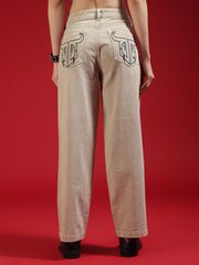 Go Devil Women Beige Wide Leg Jeans