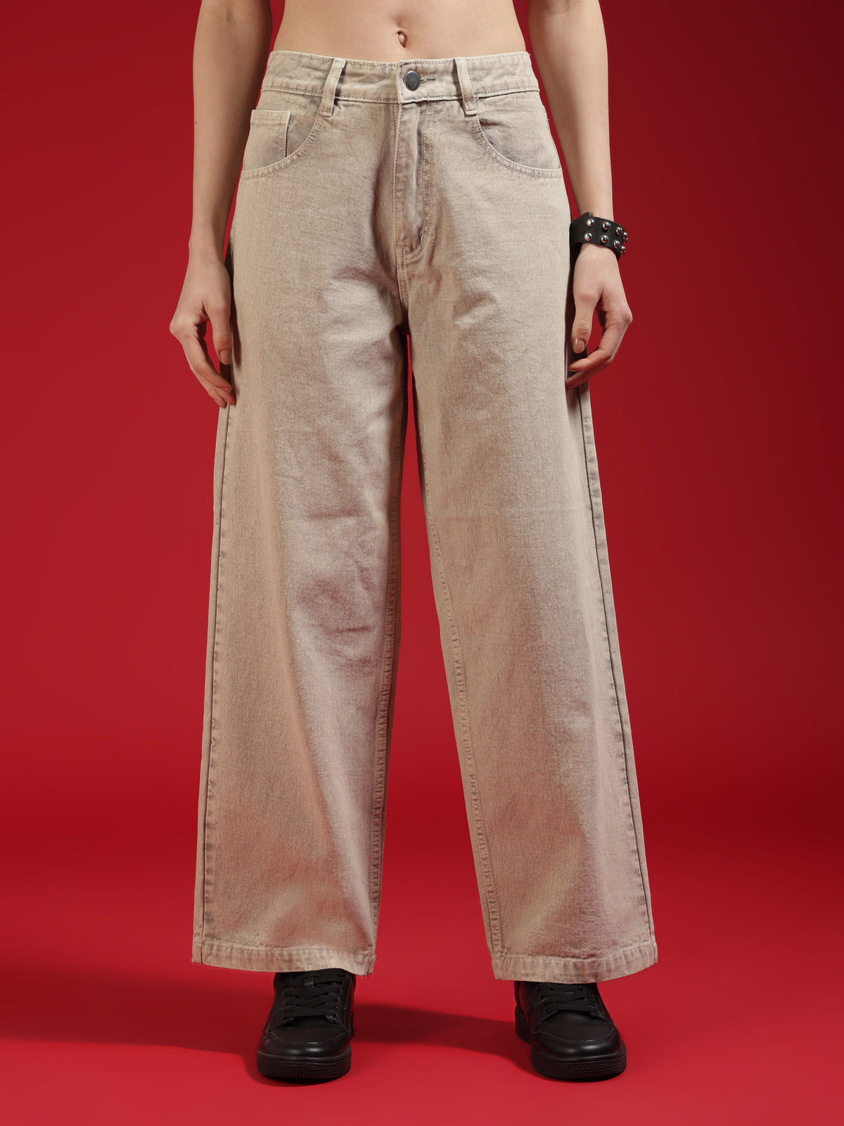 Go Devil Women Beige Wide Leg Jeans