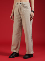 Go Devil Women Beige Wide Leg Jeans