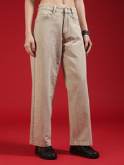 Go Devil Women Beige Wide Leg Jeans