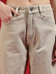 Go Devil Women Beige Wide Leg Jeans