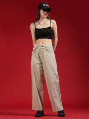 Go Devil Women Beige Wide Leg Jeans