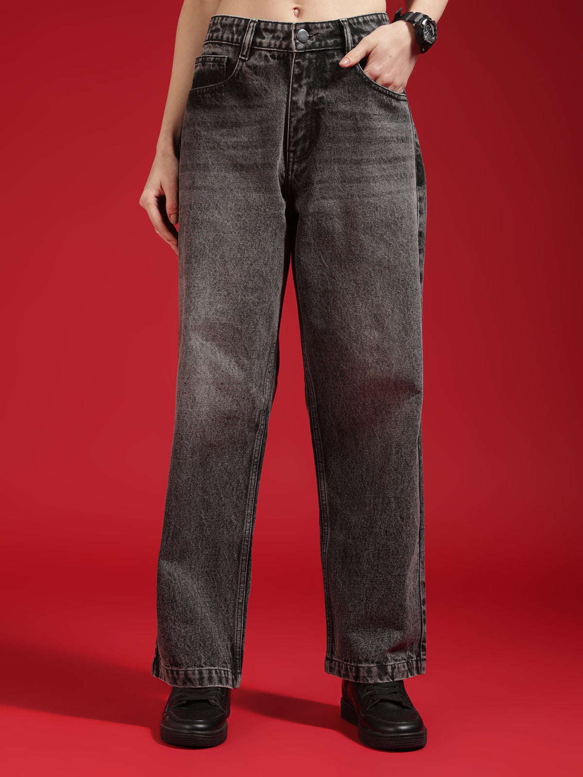 Go Devil Women Baggy Fit Grey Jeans