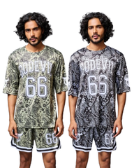Pack of 2 Go Devil 66 Printed Paisley White & Black & Green & Black Co-ord Set for Men