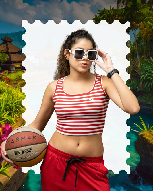 Go Devil Women's Red & White Striped Crop Tank Top – Sleeveless Casual Wear