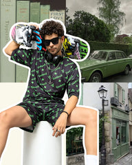 Go Devil In Green Printed Black Oversized Co-Ord Set For Men