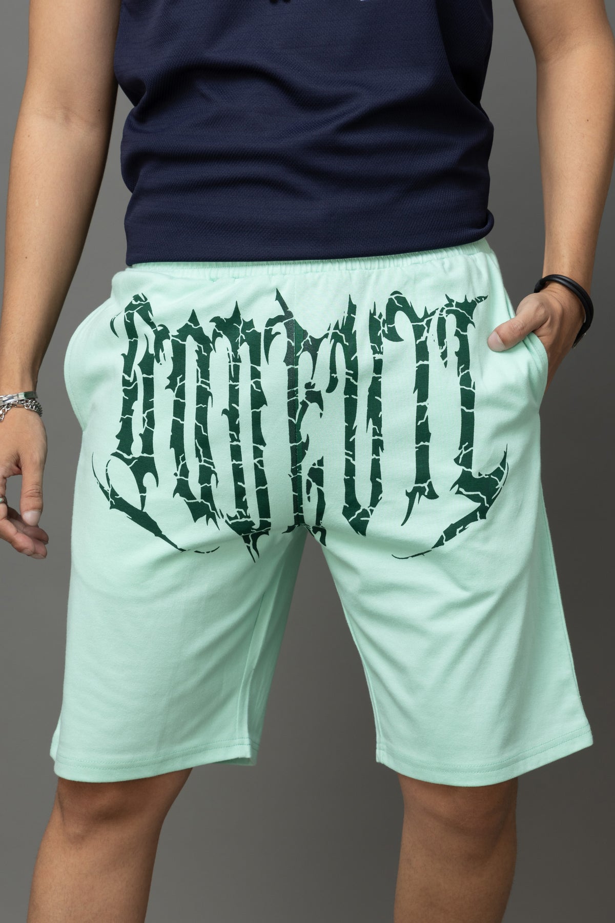 Go Devil Printed Mint Green Shorts For Men