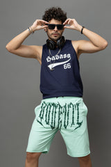 Go Devil Printed Mint Green Shorts For Men
