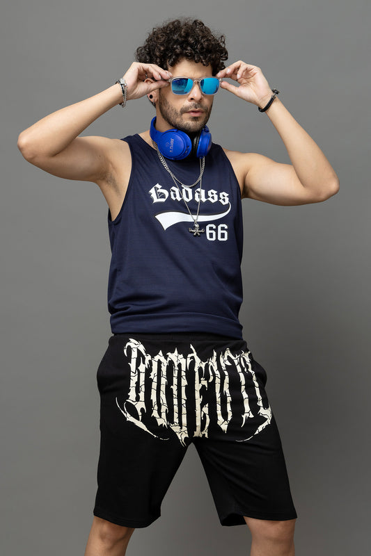 Go Devil Printed Black Shorts For Men