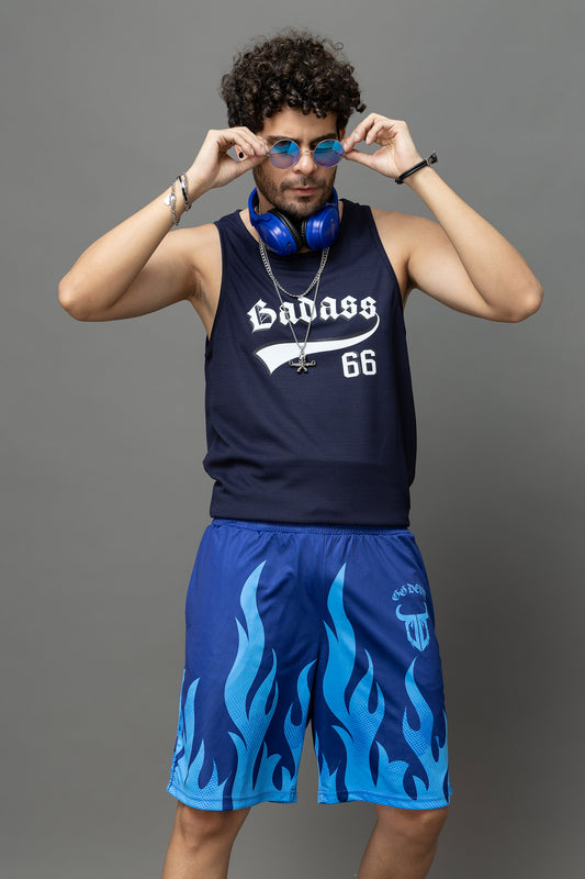 Go Devil Blue Flame Printed Shorts For Men
