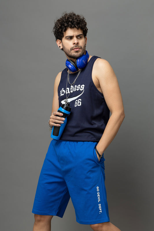 Go Devil Printed Blue Casual Shorts For Men
