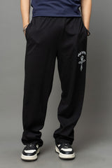 Go Devil Gothic Cross Print Black Streetwear Joggers For Men