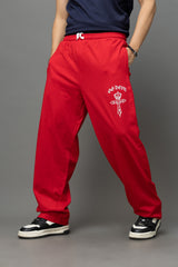 Go Devil Gothic Cross Print Red Streetwear Joggers For Men