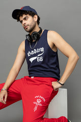 Go Devil Gothic Cross Print Red Streetwear Joggers For Men