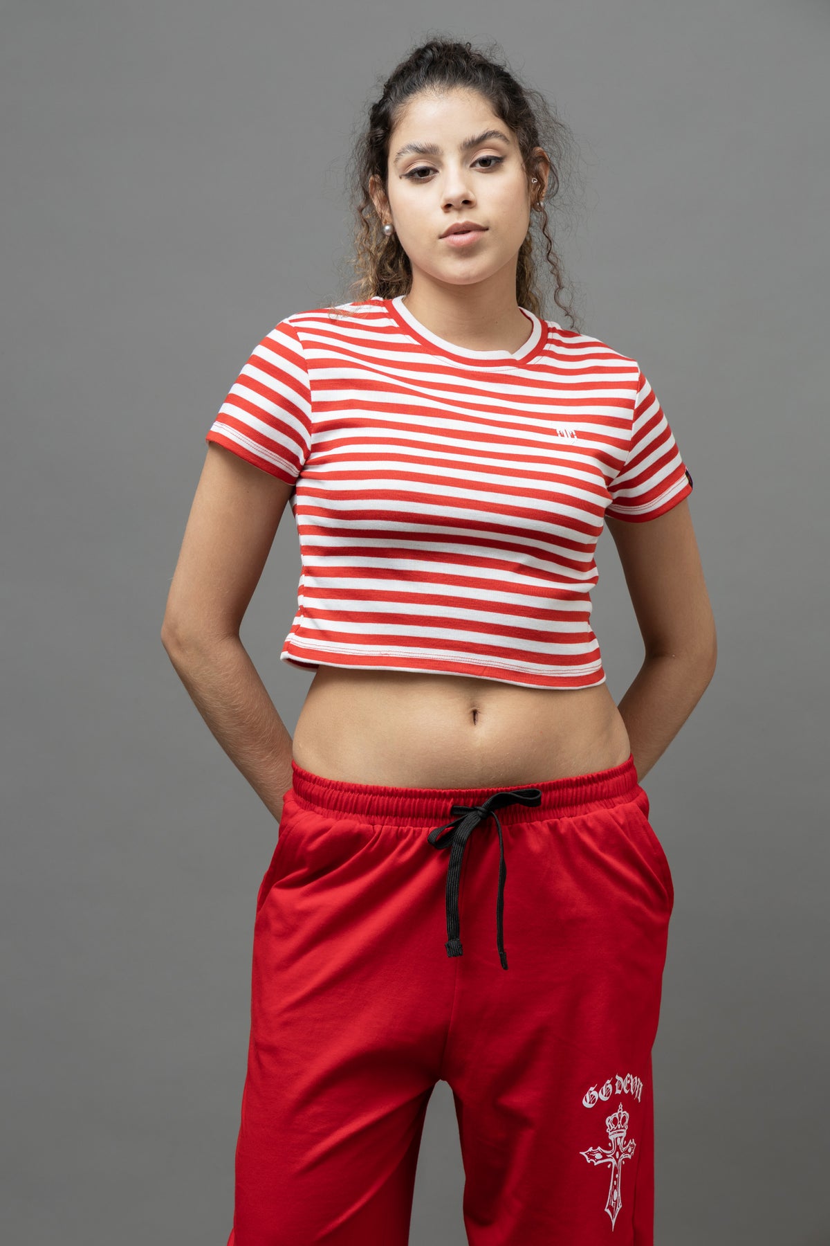 Go Devil Women's Red & White Striped Crop Top