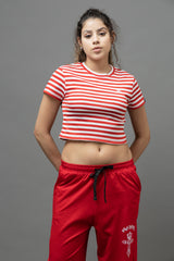 Go Devil Women's Red & White Striped Crop Top