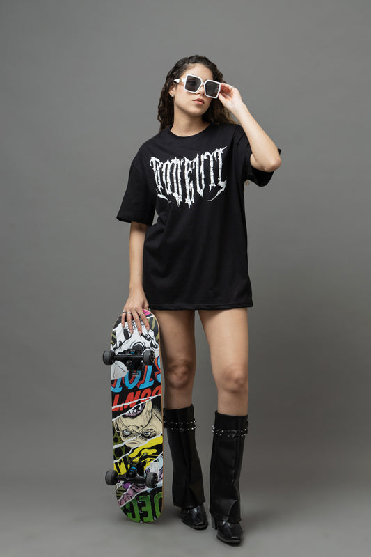 Go Devil Women's Oversized Black Graphic T-Shirt