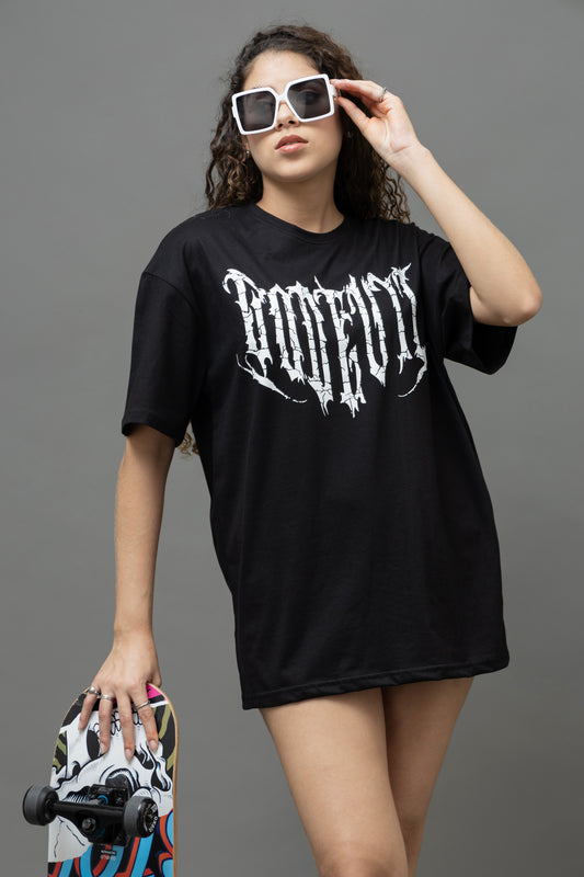 Go Devil Women's Oversized Black Graphic T-Shirt