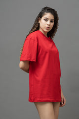Go Devil Women's Cotton Oversized Red Graphic T-Shirt