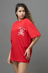 Go Devil Women's Cotton Oversized Red Graphic T-Shirt