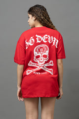 Go Devil Women's Cotton Oversized Red Graphic T-Shirt