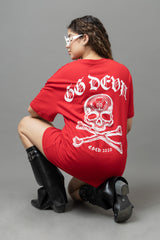Go Devil Women's Cotton Oversized Red Graphic T-Shirt