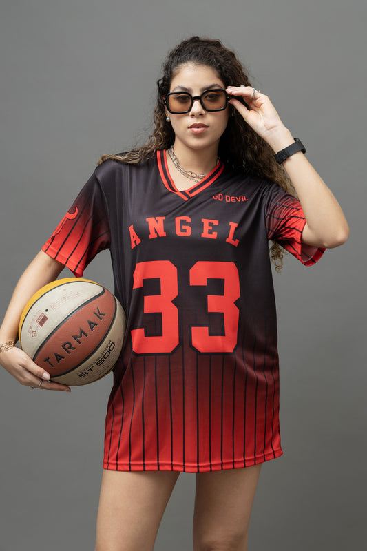 Go Devil ANGEL 33 Ombre Pinstripe Jersey Tee – Black & Red Fade Edition