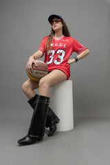 Go Devil ANGEL 33 (In White) Printed Red Oversized Jersey T-shirt For Women's