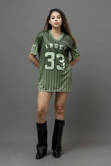 Go Devil ANGEL 33 Printed Army Green Oversized Jersey T-shirt For Women's