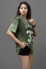 Go Devil ANGEL 33 Printed Army Green Oversized Jersey T-shirt For Women's