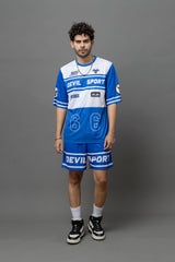 Devil Sport Printed Blue & White Oversized Co-Ord Set For Men