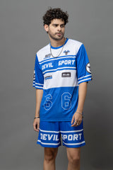 Devil Sport Printed Blue & White Oversized Co-Ord Set For Men
