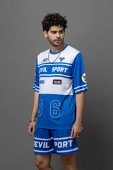 Devil Sport Printed Blue & White Oversized Co-Ord Set For Men