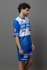 Devil Sport Printed Blue & White Oversized Co-Ord Set For Men
