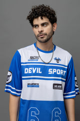 Devil Sport Printed Blue & White Oversized Co-Ord Set For Men