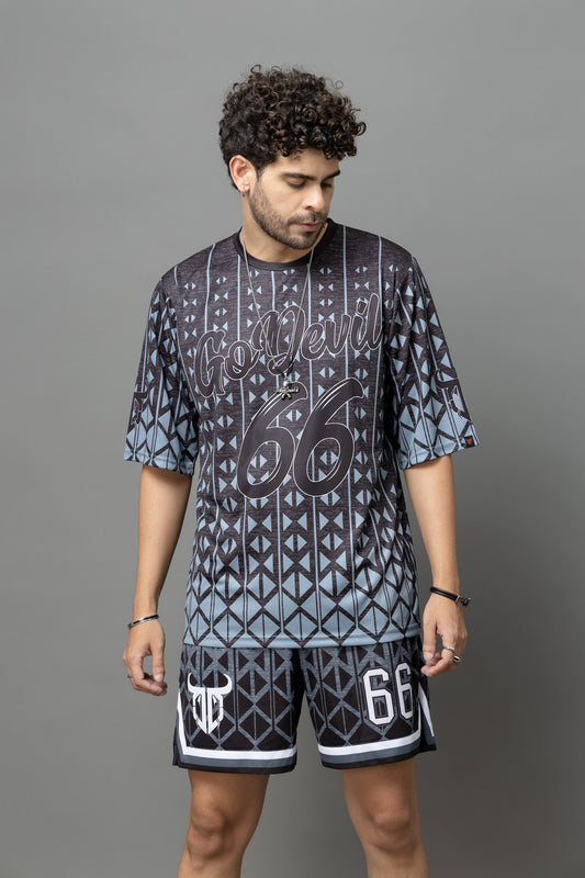Go Devil 66 Printed Black Graphic Oversized Co-Ord Set For Men