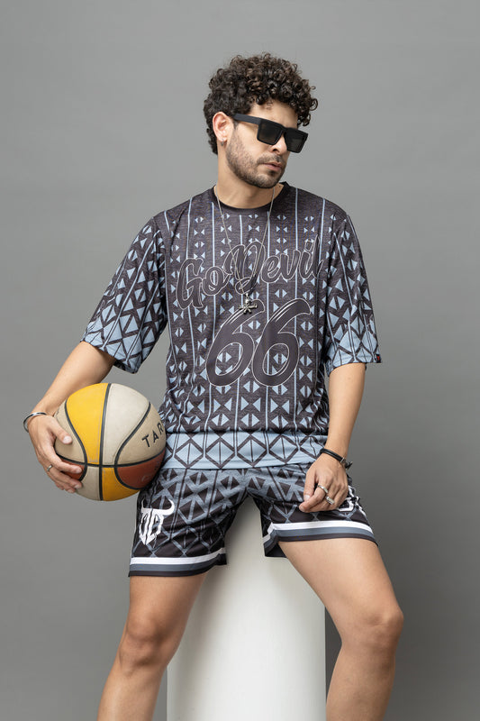 Go Devil 66 Printed Black Graphic Oversized Co-Ord Set For Men