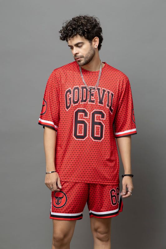 Go Devil 66 In Black Printed Graphic Oversized Co-Ord Set For Men