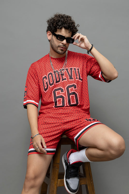 Go Devil 66 In Black Printed Graphic Oversized Co-Ord Set For Men