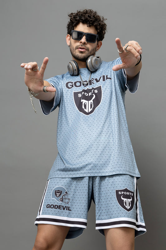 Go Devil 66 Printed Grey Graphic Oversized Co-Ord Set For Men