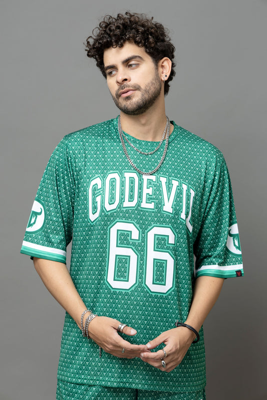 Go Devil 66 Printed Green Graphic Oversized Co-Ord Set For Men