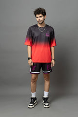 Go Devil Club Printed Red & Black Oversized Co-Ord Set For Men