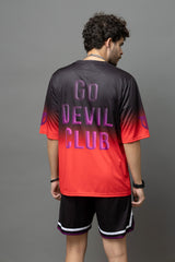 Go Devil Club Printed Red & Black Oversized Co-Ord Set For Men