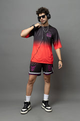 Go Devil Club Printed Red & Black Oversized Co-Ord Set For Men