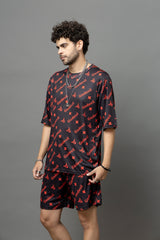 Go Devil Printed Black Oversized Co-Ord Set For Men